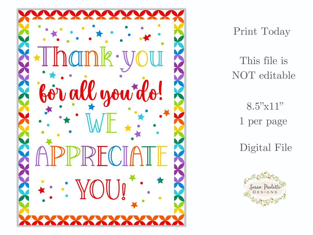 Appreciation Printable Sign, Teacher and Staff School Nurse Employee ...