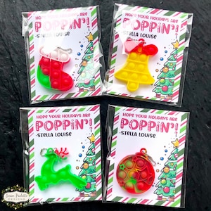 Christmas Party Favors, Pop-it Keychains for Classroom, Teacher Poppin’ Bulk Holiday Gifts for Students, Non Candy Treat, Set of 4