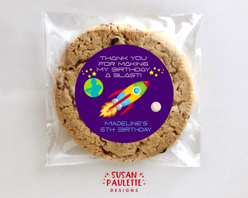 Cellophane Rocketship Outer Space Birthday Party Favor Stickers, Personalized Spaceship ...