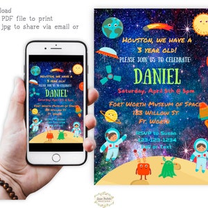 Outer Space Birthday Invitation Template Astronaut Planets Rocket Party Invite Galaxy Blast Off Party Invite Editable Printable Template
