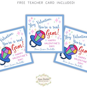 Ring Pop Kids Valentines Day Treat Tag, Candy Ring Valentine Card, Kid’s Classroom Exchange, Canva Template, Free Teacher Valentine Included