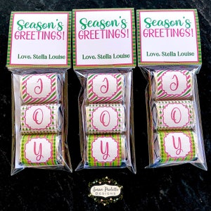 Envoltorios de chocolate navideño, ideas para rellenar calcetines, etiquetas de pepitas para obsequios de fiestas navideñas, etiquetas de chocolate JOY, plantilla de Canva