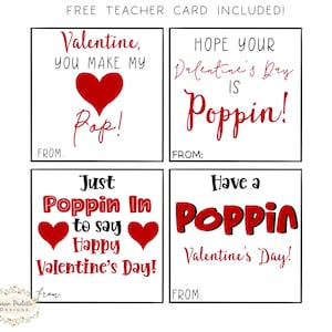 Valentines Pop It Tags druckbare sofortiger digitaler Download vier Designs, Popit Popcorn Ring Pop Rocks Tags Lehrer Karte enthalten