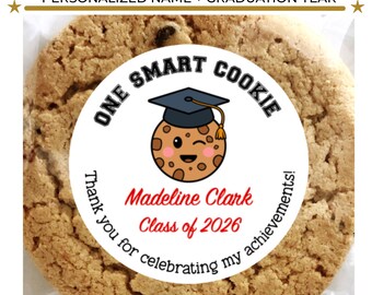One Smart Cookie Graduation Favor Stickers | Personalized Graduation Party Labels | Class of 2026 Cookie Treat Favor