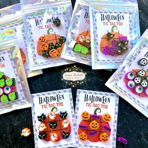 Halloween Tic Tac Toe Gift Set, Halloween Party Favors, Teacher Student Halloween Gifts, Trunk or Treat, Non-Candy Teal Pumpkin, Set of 6