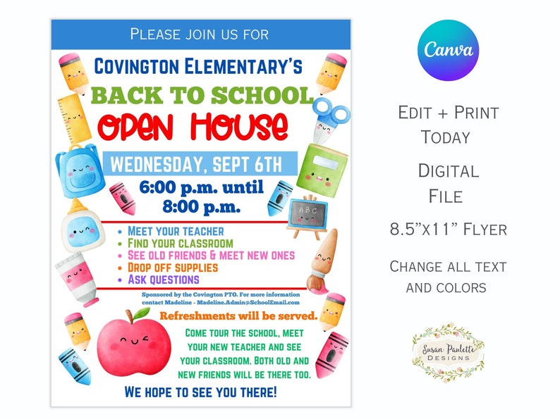 Editable School Open House Flyer, Back to School Poster, Meet the ...