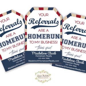 Tag di marketing del baseball Estate Pop By Tag I tuoi referral sono un fuoricampo Agente immobiliare Marketing ipotecario Attività Download digitale Modello Canva
