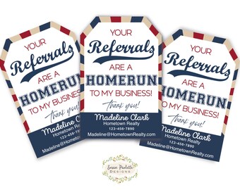Baseball Marketing Tags Summer Pop By Tag Your Referrals are a Homerun Realtor Mortgage Marketing Business Digital Download Canva Template