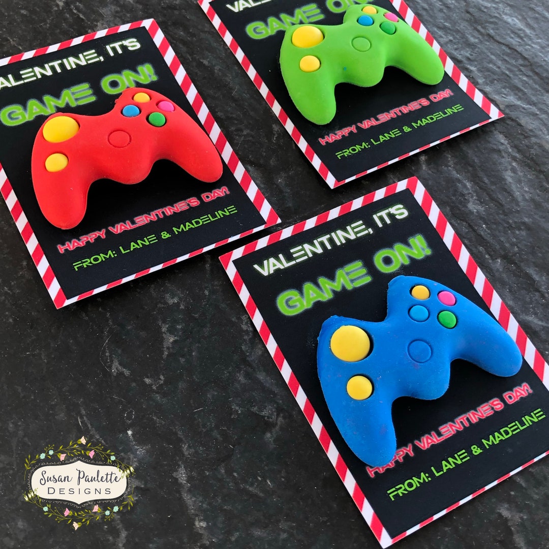 Video Game Valentine Party Favors, Gamer Controller Eraser Gift for