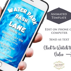Wasser Park Einladung, Jungen animierte Tween Teen Teenager Typ Wasserpark Geburtstagsparty einladen, Text digitaler Download, Canva Vorlage