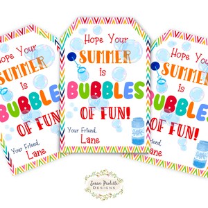 Etiquetas de lembrancinhas para festa de fim de ano letivo para sala de aula infantil, etiqueta de presente de fim de ano para alunos, cartão-presente Bubbles of Fun para o último dia de aula