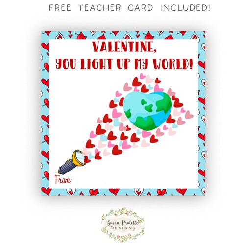 Étiquettes de lampe de poche de la Saint-Valentin, PDF imprimable en téléchargement immédiat, Cartes de Saint-Valentin, tu illumines mon monde, Saint-Valentin sans bonbons, échange de classe