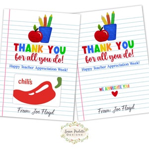Porta tarjetas de regalo, Semana de agradecimiento al maestro, Colores primarios: Gracias por todo lo que haces, Descarga digital editable e imprimible en Canva