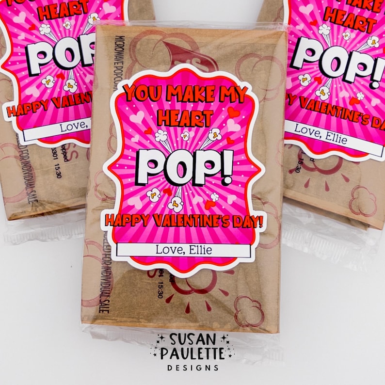 Pegatinas de palomitas de maíz para San Valentín para niños, pegatinas de recuerdo para fiestas de San Valentín, etiquetas para regalar en clase, etiquetas para regalar en San Valentín (juego de 10) imagen 8