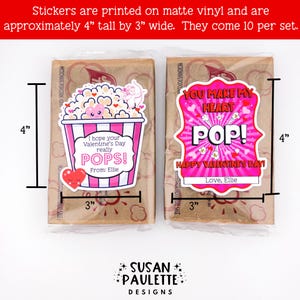 Pegatinas de palomitas de maíz para San Valentín para niños, pegatinas de recuerdo para fiestas de San Valentín, etiquetas para regalar en clase, etiquetas para regalar en San Valentín (juego de 10) imagen 3