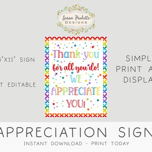 Appreciation Printable Sign, Teacher and Staff School Nurse Employee ...