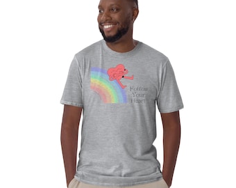Folge Deinem Herzen - Unisex Regenbogen Herz T-Shirt - LGBTQIA + Support - Liebe und Akzeptanz Tee