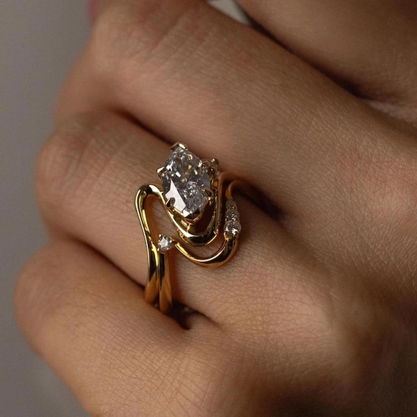 Freedom! Most Beautiful Statement Ring Set • Marquise Moissanite Ring • Pre Engagement Ring Set • Personalized Jewelry • Bypass Shank