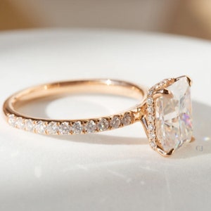 Radiant Cut Moissanite Ring 18K Solid Gold Engagement ring D VVS Moissanite Diamond Wedding Anniversary Promise ring for her