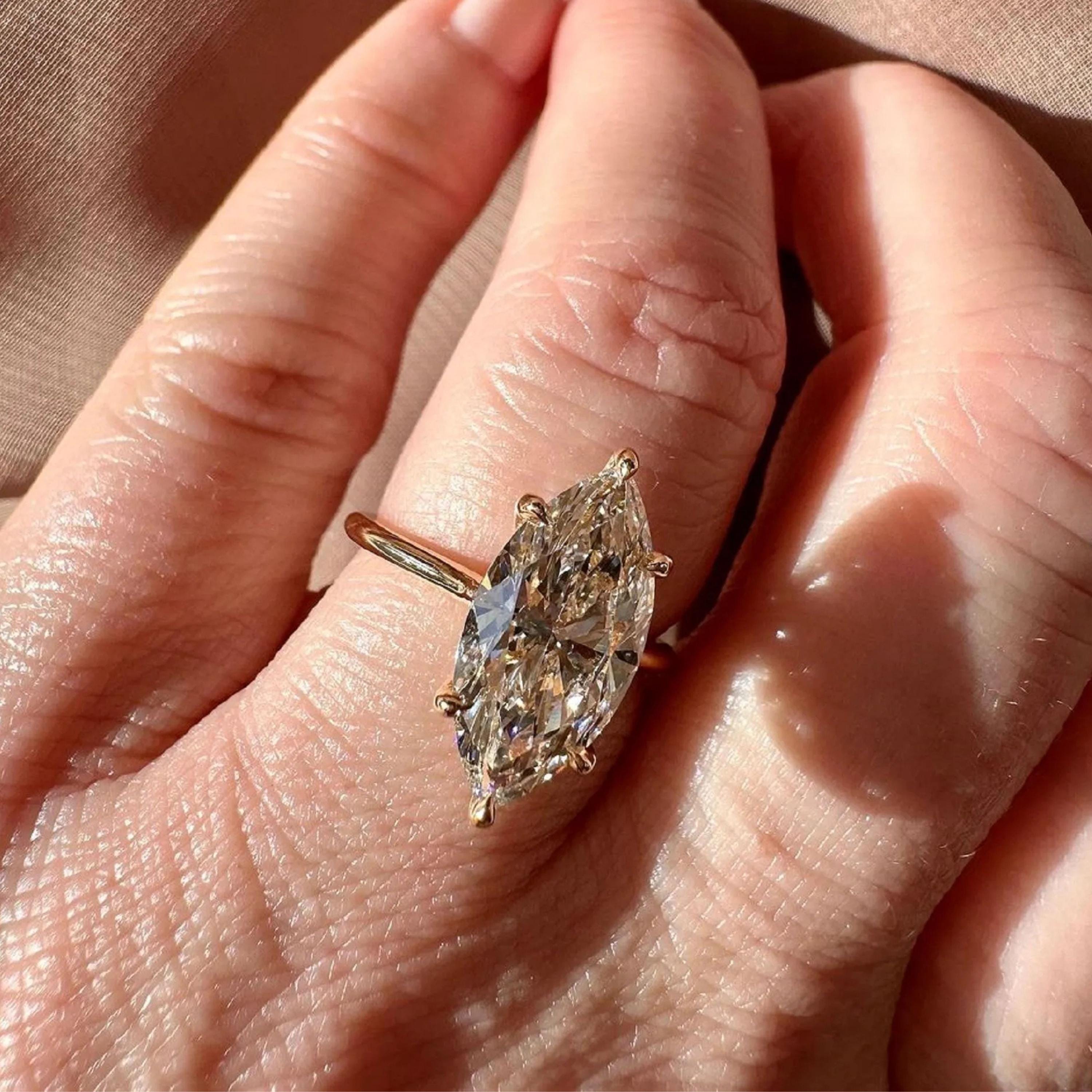 Cathedral Marquise Moissanite Ring | Engagement Ring for Bride | Anniversary Gift for Wife | Wedding Jewelry | 6 Prong Set + Hidden Halo