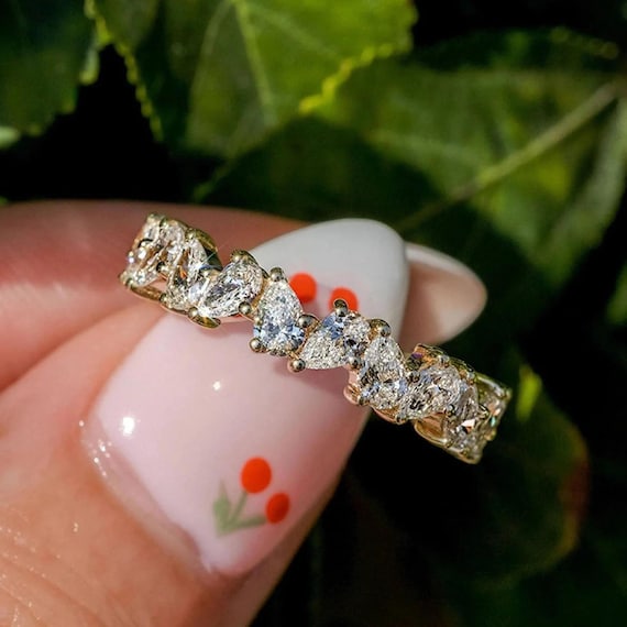 Ring Enhancer Band / Half Eternity Moissanite Band / Women's Wear Band / Gift for Wife / Valentine Day Gift Band / Handmade Gold Jewelry