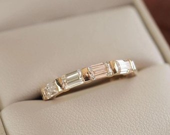 Emerald Half Eternity Band / 14k Solid Yellow Gold / Moissanite Diamond Band / Dainty Band / Wedding Gift for Her