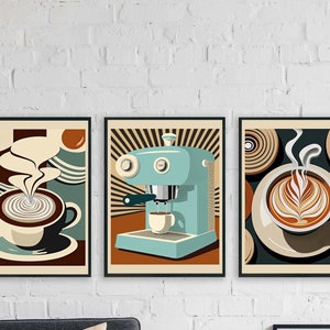 Set of 3 Mid Century Modern Kitchen Art Prints, Coffee Decor, Retro Coffee Poster Prints, Kitchen Wall Art,Coffee Lover Gift, Coffee Bar Art