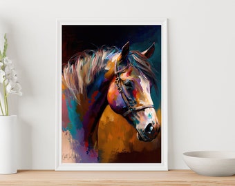 カラフルな馬の肖像画の抽象画 - デジタルダウンロード - Etsy 日本
