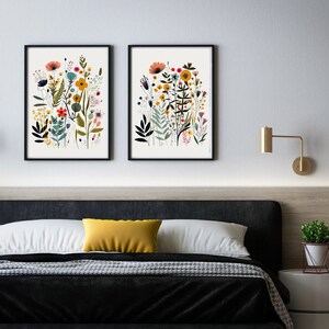 Set of 2 Minimalist Flower Prints, PRINTABLE Wall Art,Boho Wildflower Nursery Wall Decor,Mid Century Floral Gallery,Botanical Flower Posters