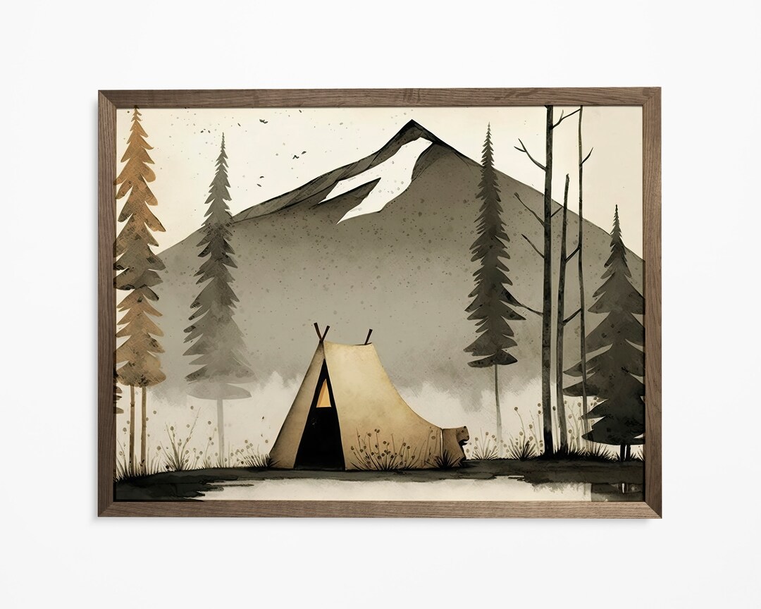 Tent in the Woods Wall Art, Camping Mountain Print, Rustic Wall Art