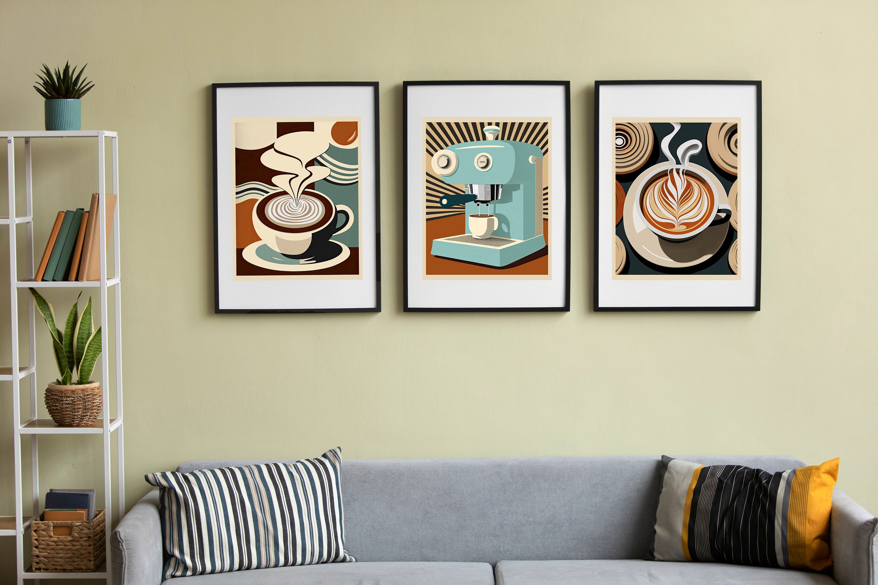 abstract kitchen art prints: modern line drawing set... Set of 3 Mid Century Modern Kitchen Art Prints, Coffee Decor, Retro ...