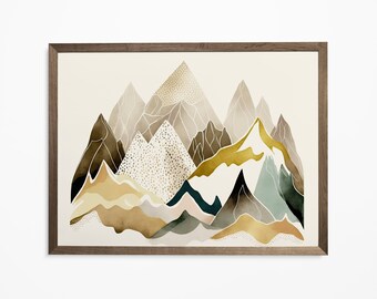 Boho Mountain Art Print, Neutral Landscape Wall Art, Aquarelle Mountain Print, Mid Century Modern Decor, Terracotta Print, Printable Art