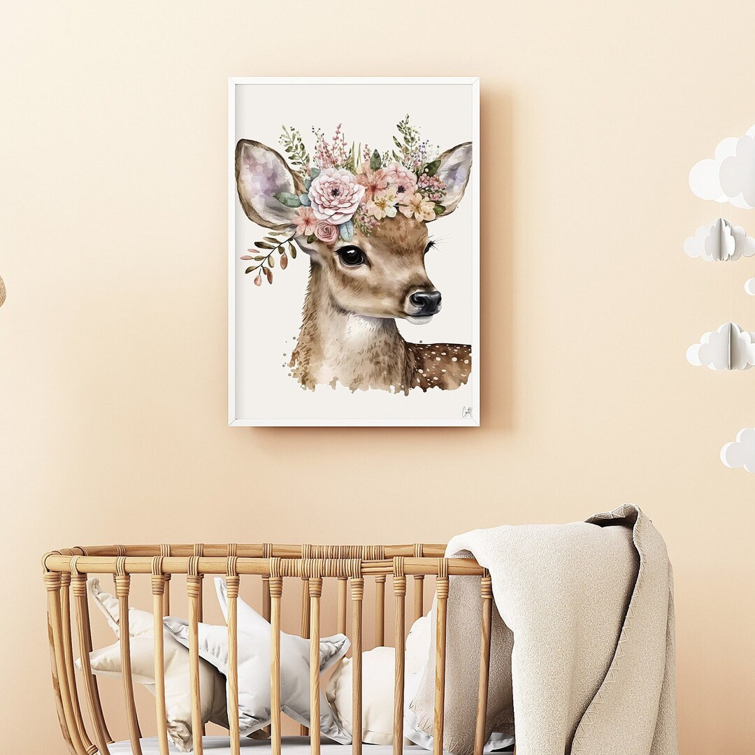 Baby Girl Deer Nursery Woodland Animal Wall Art,printable Nursery Decor
