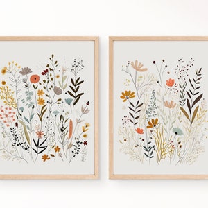 Set of 2 Minimalist Flower Prints, PRINTABLE Wall Art,Boho Wildflower Nursery Wall Decor,Mid Century Floral Gallery,Botanical Flower Posters