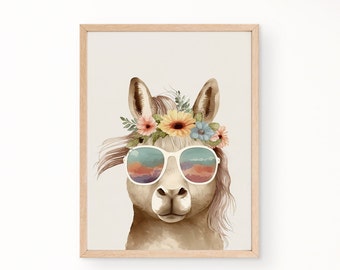 Farm Animal Nursery Prints, Farm Nursery Decor Horse,Boho Flower Retro Horse Nursery Wall Art, PRINTABLE Nursery Art, Cute Farm Animal Art