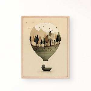 Hot Air Balloon Whimsical Travel Nursery Prints PRINTABLE, Adventure Nursery Mountains Wall Art,Woodland Whimsical Forest Nursery Decor