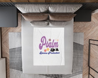 Psalm 91 Divine Protection Velveteen Plush Blanket, Soft Throw, Christian Comfort, Cozy Blanket