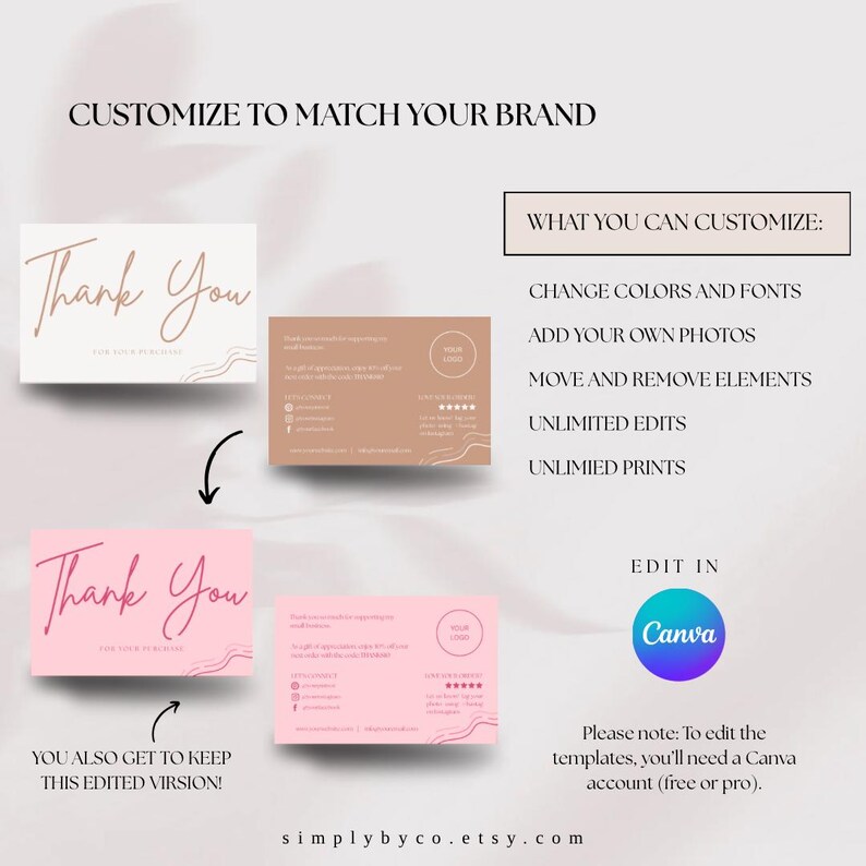 Editable Thank You Business Card Template, Printable Thank You Card ...