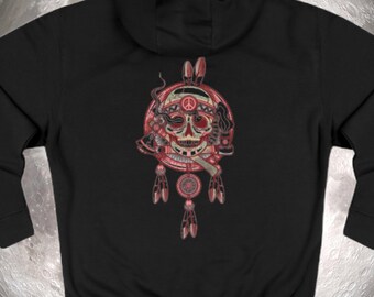 Sudadera con capucha de calavera, naturaleza espiritual de talla grande, regalos de fumeta para él, sudadera con capucha mística, regalos de fumeta para ella, sudadera con capucha oculta negra, calavera roja