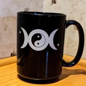 triple moon double sided large handle mug, celestial fantasy aesthetic fall coffee mug