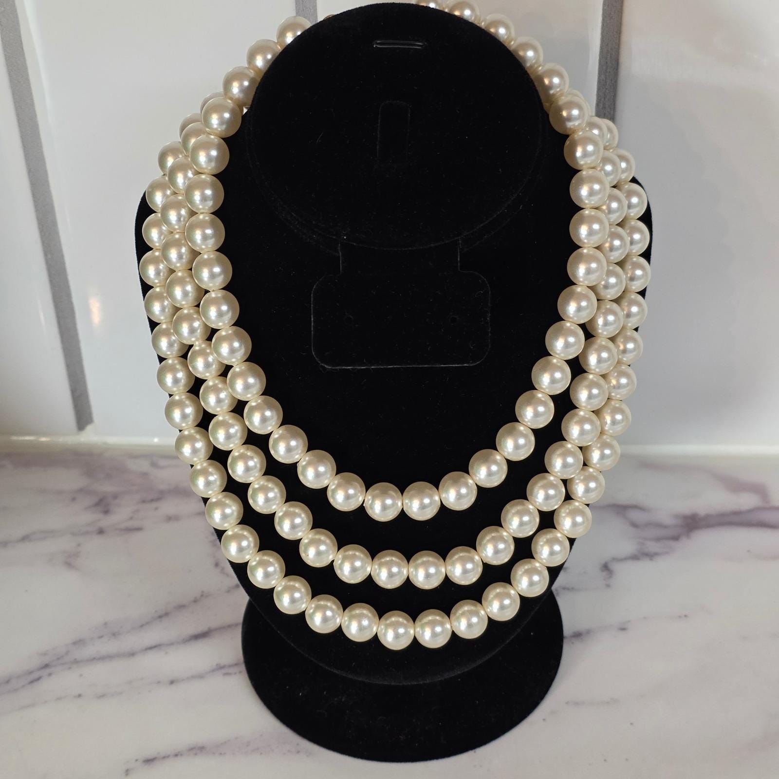 Triple Strand Faux Pearl Multi Color Gemstone Gold Tone Belt 29\
