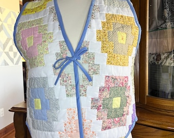 Quilted vest, vintage quilt,repurposed quilt, vest for spring, sleeveless jacket, spring flowers
