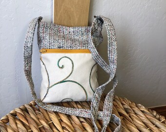 Small crossbody bag, fabric bag, linen crossbody bag, travel purse, phone and wallet purse