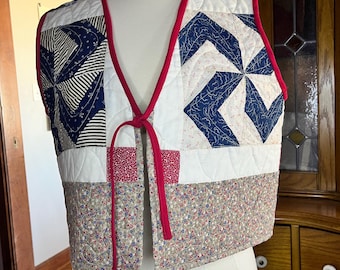 Quilted vest, vintage quilt,repurposed quilt, vest for spring, sleeveless jacket