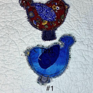 Ragged Edge Bird Applique Patches, Boho Style Redbird Bluebird Fabric Art