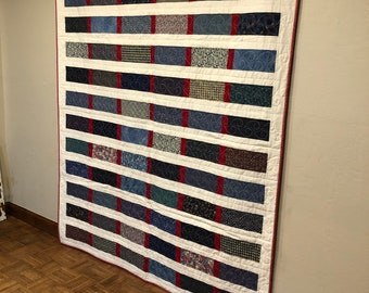 Quilt, modern style, stripes, red-white-blue, double bed quilt, gift for grad