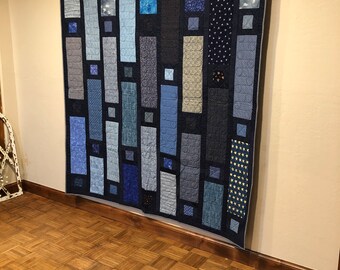 Man’s quilt, gift for grad, modern quilt,blue, wall decor