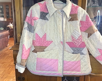 Quilted jacket, repurposed jacket, Upcycled quilt, pink jacket
