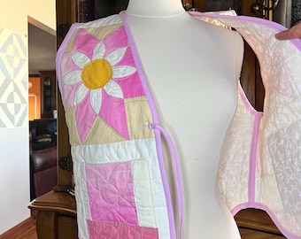 Quilted vest, vintage quilt,repurposed quilt, vest for spring, sleeveless jacket, spring flowers