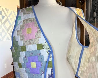 Quilted vest, vintage quilt,repurposed quilt, vest for spring, sleeveless jacket, spring flowers